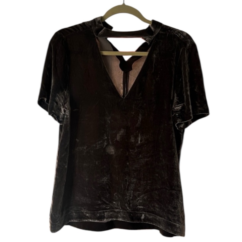 Madewell‎ Gray Velvet Choker V Neck Blouse Top Size Small Velour witchy girly